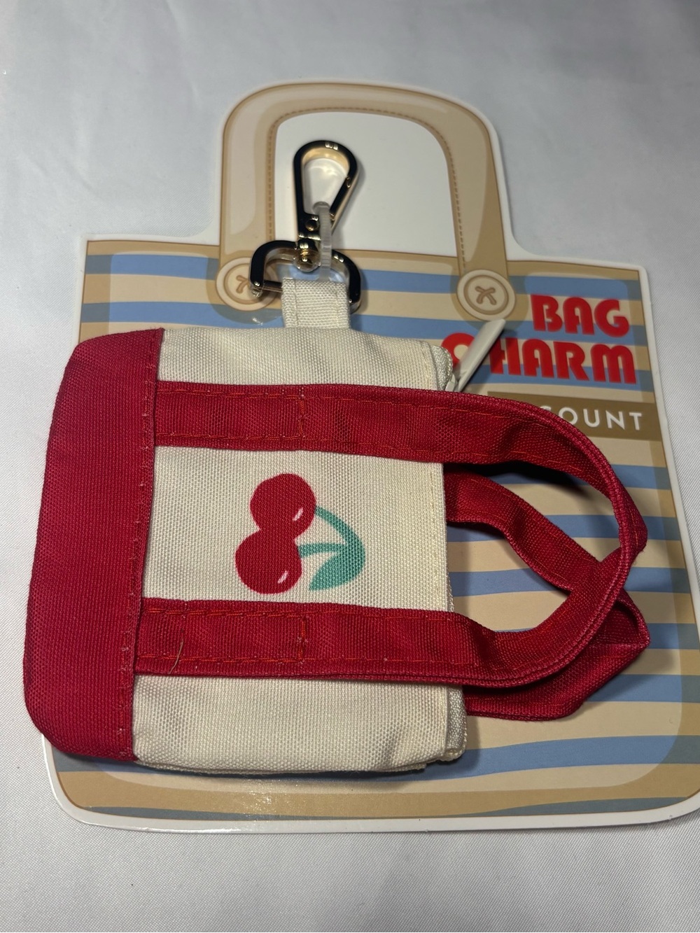 New Cherry Mini Tote Bag Charm - Red and Cream